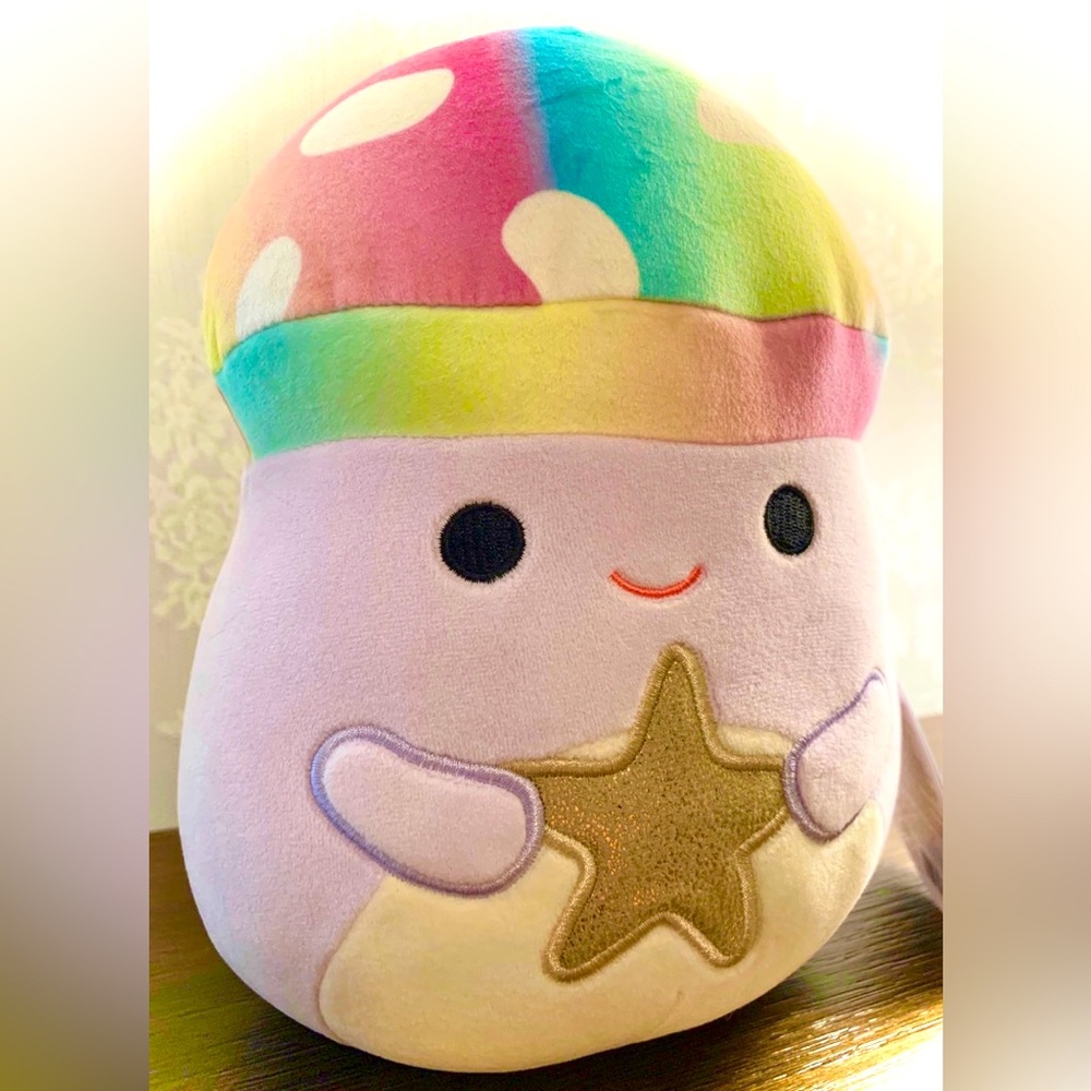 8” Squishmallow mahdi the mushroom holding star